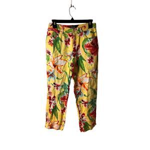 Lauren by Ralph Lauren Floral Print Linen Preppy Cropped Pants Sz 4